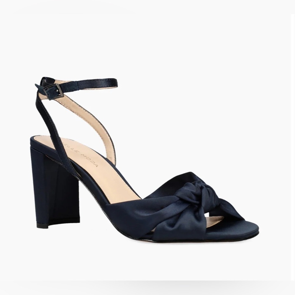 Pelle Moda Nikia Midnight Blue Satin Ankle Strap Heeled Sandals
